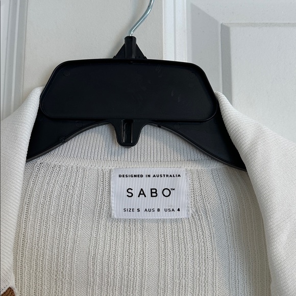NWOT SABO Adair Oversized White Knit Polo with Tan Tipping size S - Picture 5 of 16